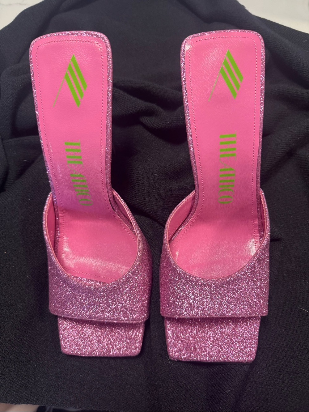 The Attico Pink Glitter Square-Toe Mules